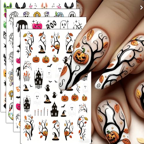 Halloween Nail Stickers 4 Sheets Self Adhesive Pumpkin Ghost Decals