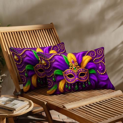 Colorful Mask Lumbar Pillow Covers Set of 2 - 12x20 Satin