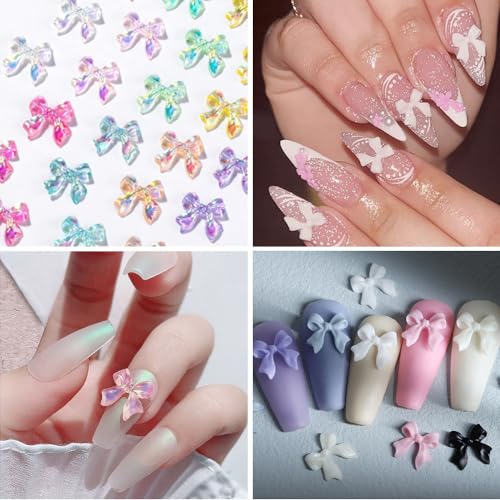 3D Colorful Aurora Bow Nail Charms - 48 Pieces for DIY Nail Art