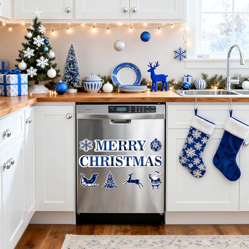 Blue Black Plaid Christmas Dishwasher Magnetic Decorations 6pcs - Merry Christmas Holiday Kitchen Refrigerator Magnet Set