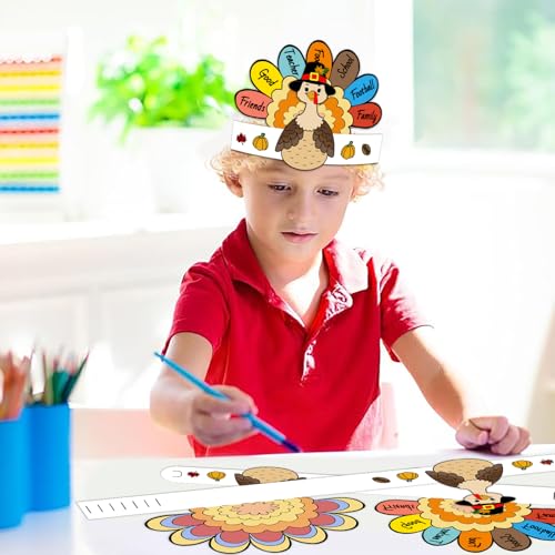 Thanksgiving Coloring Turkey Crowns - 12PCS Paper Headbands for Kids