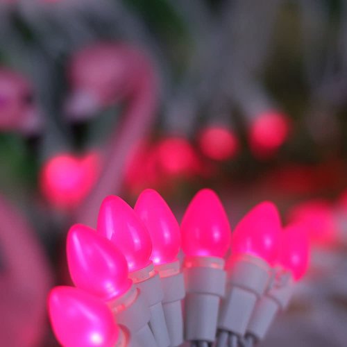 Solduce Pink Mini String Lights-50 Count 13 Feet Detachable LED Glass C3 Bulb Waterproof Fairy Lights Plug in for Indoor Outdoor Party Patio Xmas Tree Valentine’s Day White Wire