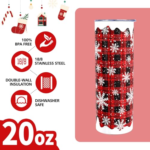 Christmas Red Buffalo Plaid Snowflake 20oz Insulated Tumbler with Straw - Variation Snowflake Tumbler-01