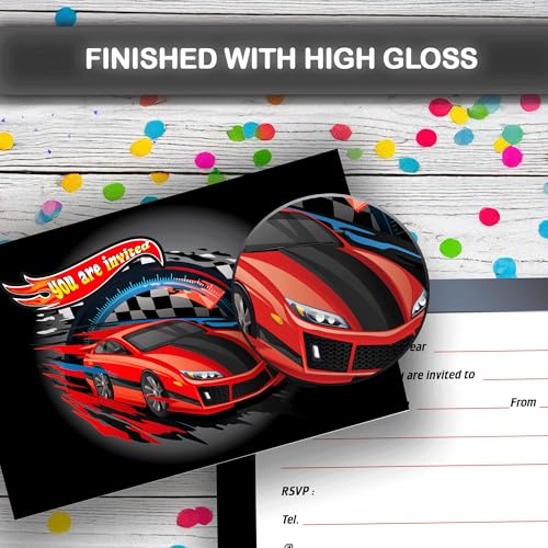Race Car Birthday Invitations – Set of 10 Kids Party Cards
