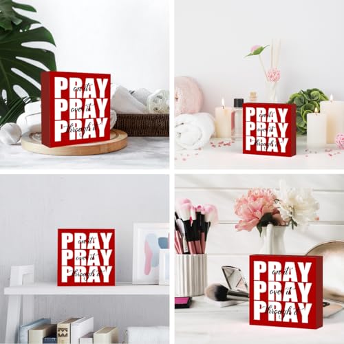 Inspirational Christian Wooden Box Sign - Pray Through It, 5x5