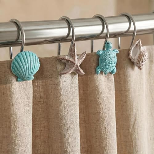 Coastal Beach Shower Curtain Hooks - Nautical Sea Life Set of 12