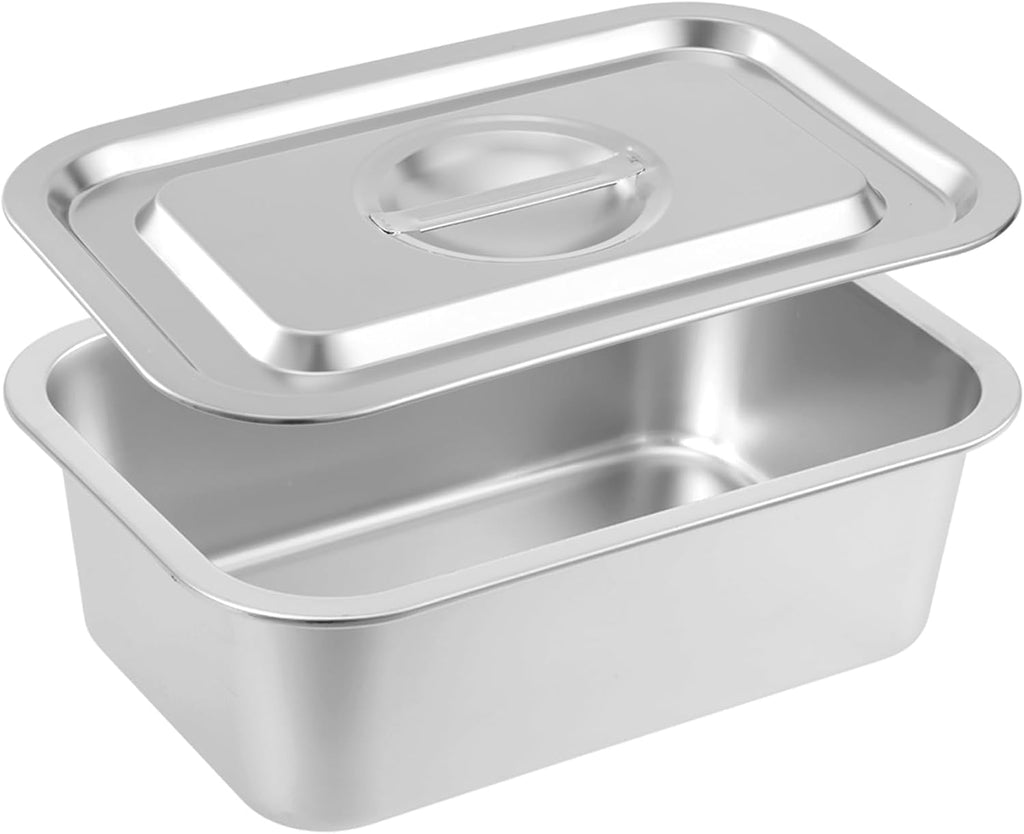 Skiennix 4-Inch Extra Deep Lasagna Baking Pan - 304 Stainless Steel with Lid, 8.7x12.6 Inch, Silver