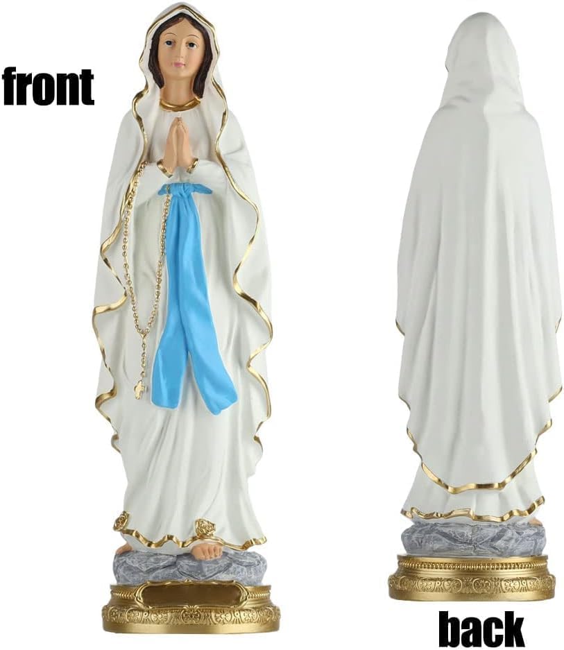QIANLING 12-Inch Lourdes Virgin Mary Statue - Hand-Painted Catholic Figurine for Home Decor & Prayer Room