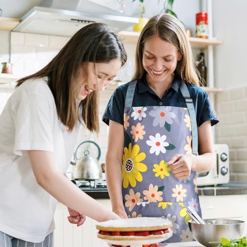Adjustable Floral Chef Apron for Women with Pockets - Waterproof