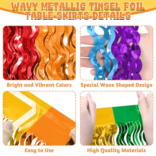 Rainbow Table Skirts - 2 Pack Tinsel Fringe for Party Decor