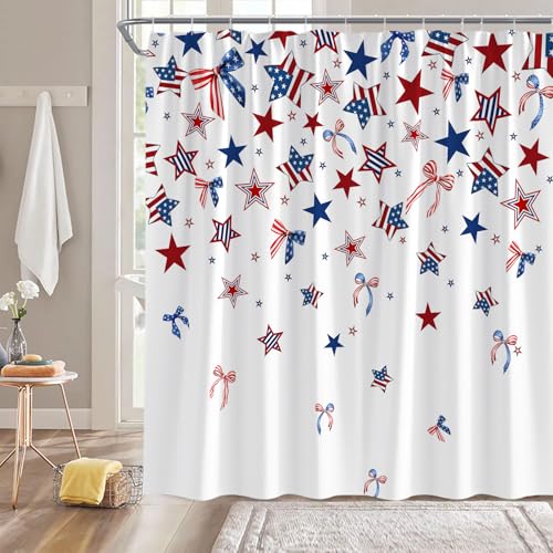Patriotic 4th of July Shower Curtain - Red, White, Blue, 70"x70"