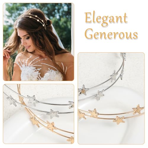 PEOVLVN 2 Pack Star Headbands Metal Sparkly Rhinestone Star Crown for Women