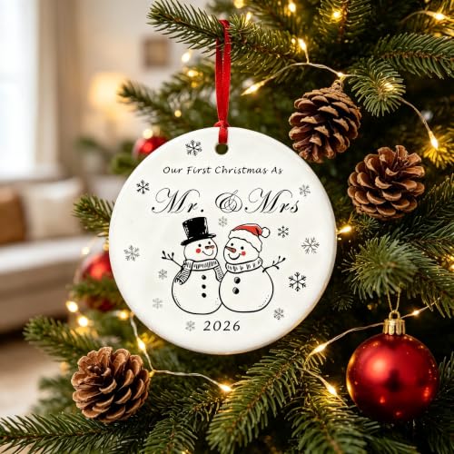 2026 First Christmas Mr & Mrs Snowman Ornament - Ceramic Wedding Keepsake