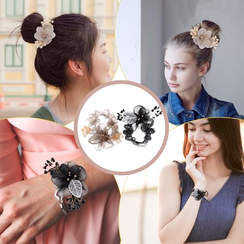 Clear Flower Scrunchies Rhinestone Hair Ties 2 PCS