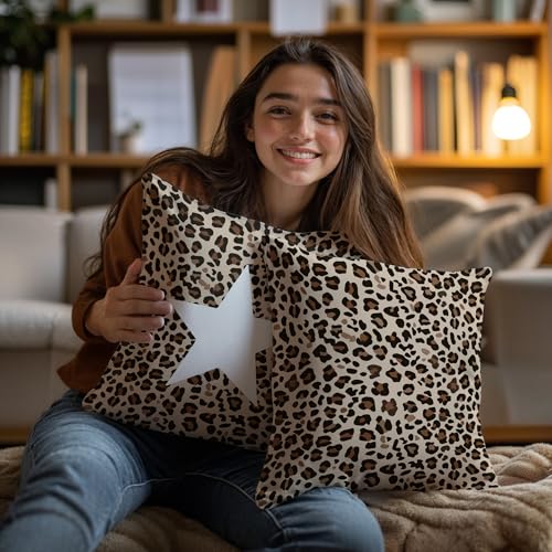 Leopard Print Throw Pillow Covers 18x18, Set of 2 - 049 Soft Flannel