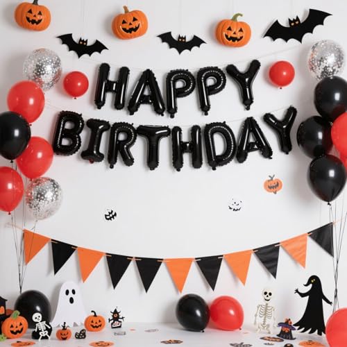 Happy Birthday Balloon Banner Set - 13 Black Foil Letter Balloons