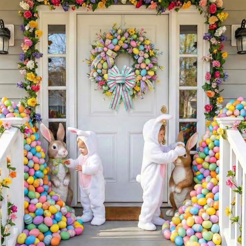 Threetols Easter Wreath Bows - 2 Pack Colorful Velvet Stripe Decor