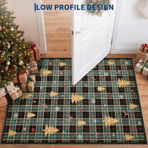 Large Christmas Tree Rug 9x12 Washable Living Room Decor - Black