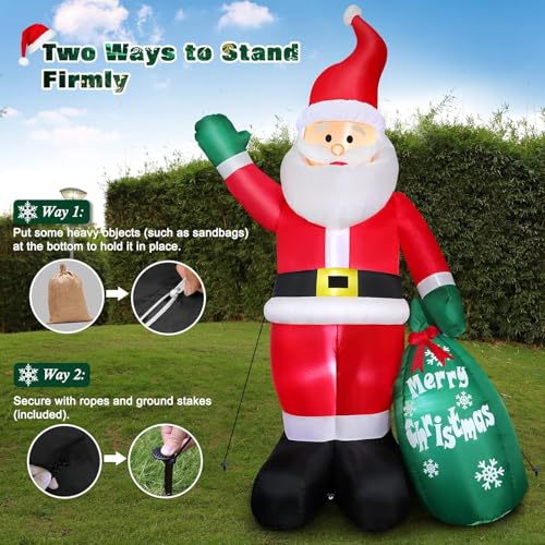 8 Ft Christmas Inflatable Santa Claus with LED Lights & Gift Bag for Outdoor Yard Decor