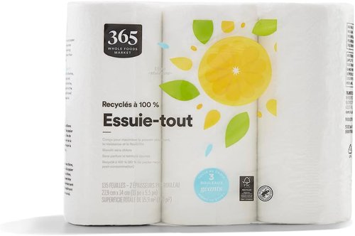 365 by Whole Foods Market Jumbo Paper Towels - Ultra-Strong, 100% Recycled, 135 Sheets per Roll, 3 Count