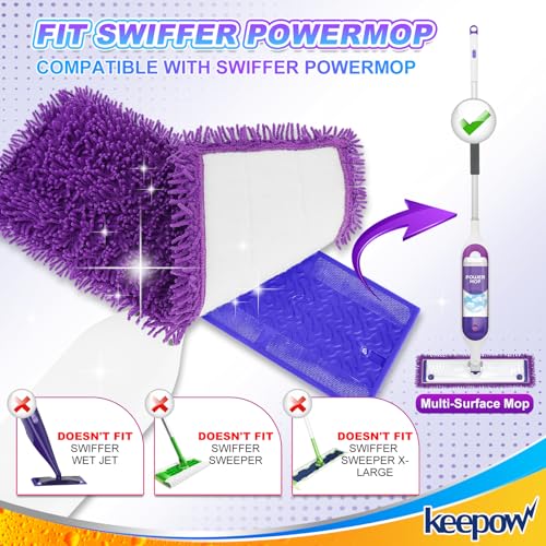 KEEPOW Reusable Mop Pads for Swiffer PowerMop - 2 Pack, Microfiber Refills