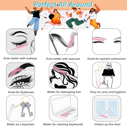 SANARITA 48-Piece Disposable Mascara Wands and Crystal Lash Spoolie Brush Set with Reusable Keychain Tubes (Pink)