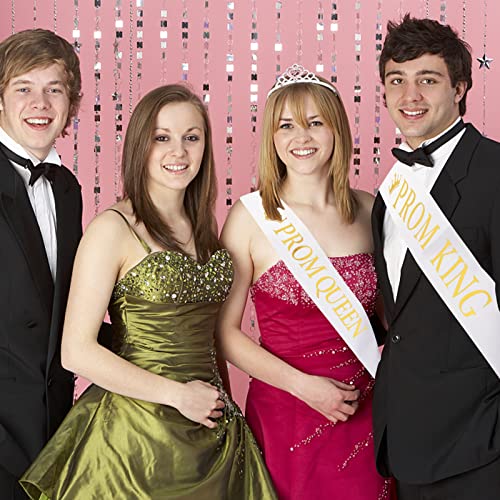 Prom King & Queen Satin Sashes - White with Gold Print