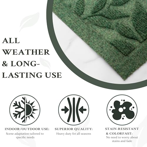 VivaNest Leaves Green Doormat - 17x30 Inch Non-Slip Rubber Entryway Mat