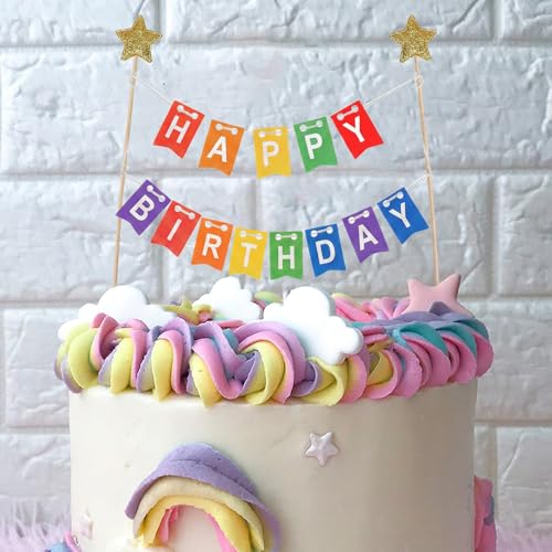 Rainbow Happy Birthday Cake Topper Set for Kids Parties