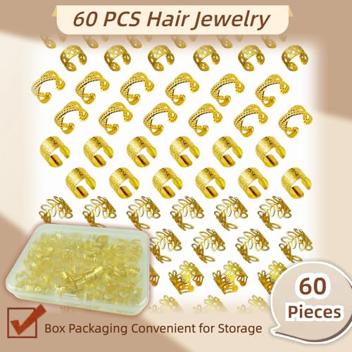 Glamer 60 Pcs Gold Hair Jewelry Kit for Braids and Dreadlocks