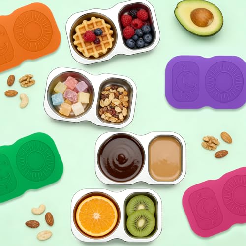 2 Pack Stainless Steel Snack Containers - Small 2-Compartment Food Storage