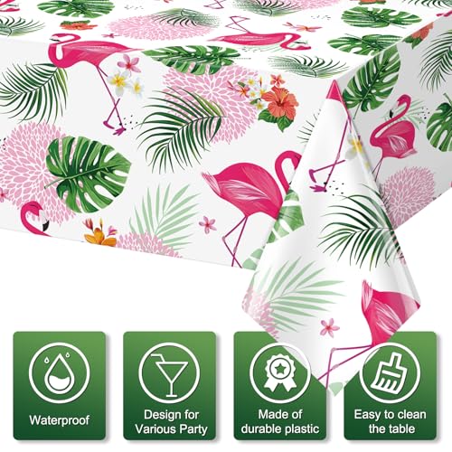 3-Pack Tropical Flamingo Tablecloths - 54" x 108" for Summer Parties
