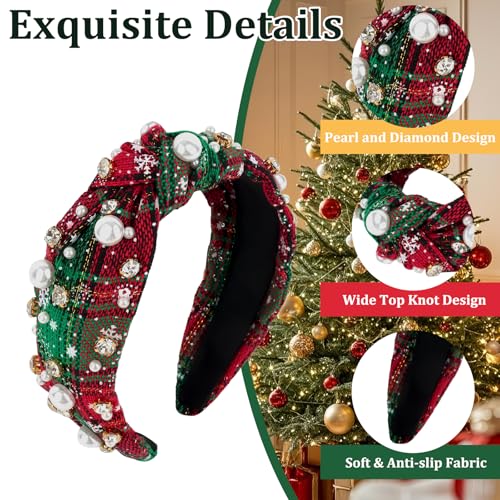 Esitrormi Christmas Pearl Knotted Headband - Green Wide Hairband