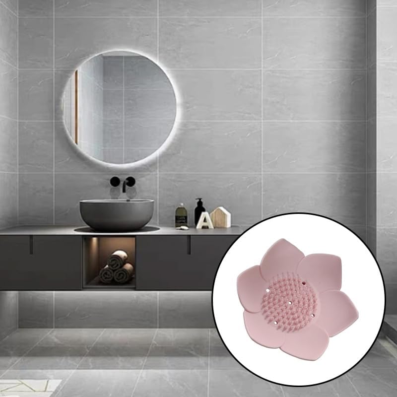 2-Pack Lotus Silicone Soap Dish Holder - Self-Draining Bathroom Accessory