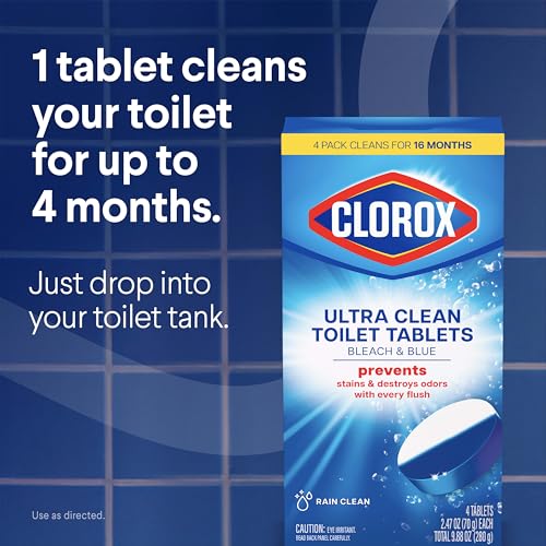 Clorox Ultra Clean Toilet Bowl Cleaning Tablets, Bleach & Blue, 4-Count