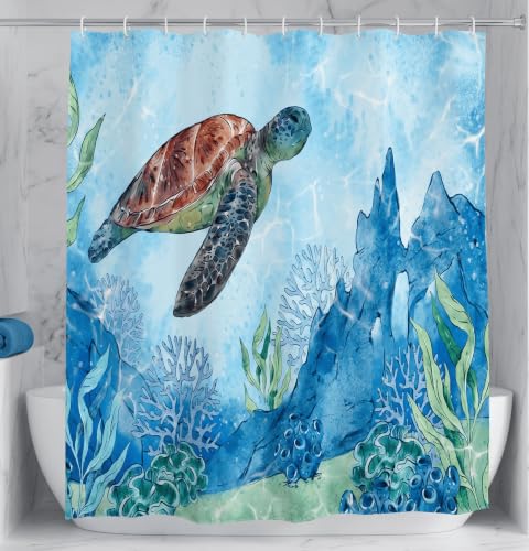 Mimihome Sea Turtle Shower Curtain - 72"x72" Coastal Bathroom Decor