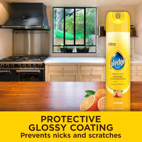 Pledge Orange Enhancing Polish Spray, 9.7oz (Pack of 3) - Wood & Furniture Cleaner