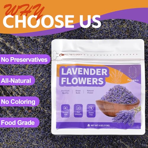 Fangkic Culinary Lavender Flowers - Food Grade Dried Buds, 4 oz
