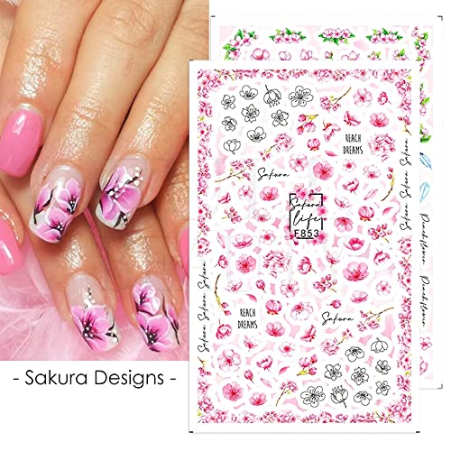 Spring Floral Nail Stickers 3D Self-Adhesive Blossom Daisy Decals 8 Sheets
