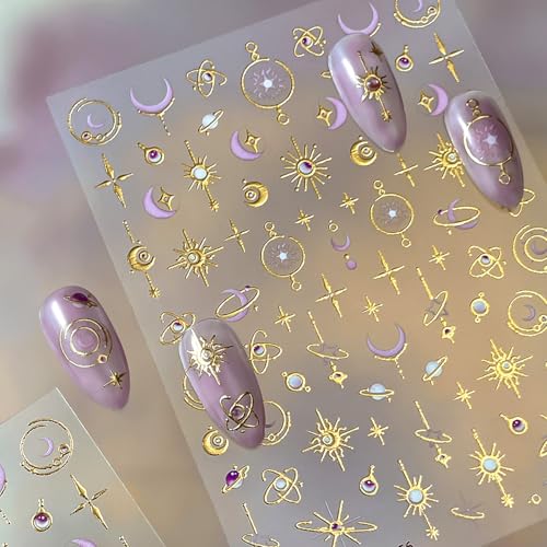 Star Nail Stickers 3D Self-Adhesive Sun Moon Y2K Nail Decals