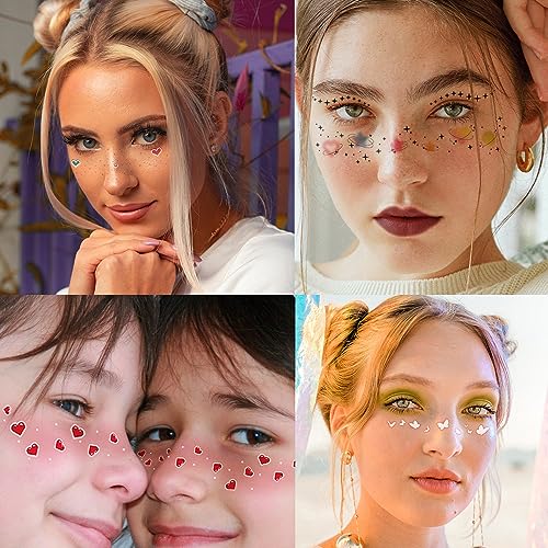 RUSTAMM 14 Sheets Glitter Butterfly Heart Flower Face Temporary Tattoos