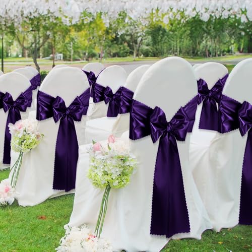 Purple Satin Table Runners 12x72 Inch - 2 Pack with Scalloped Edge