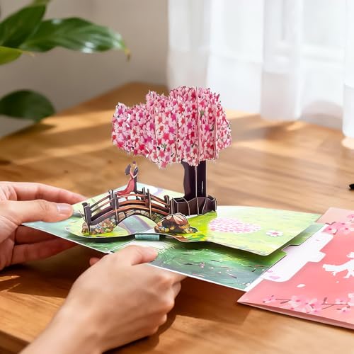 3D Cherry Blossom Bridge Pop-Up Card - Romantic Couple Anniversary & Valentine Greeting Card