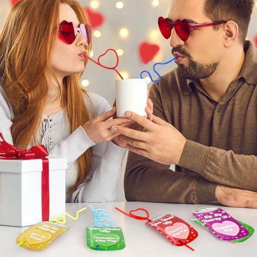 Valentine's Day Cards with Straws - 32 Pack for Kids Gifts