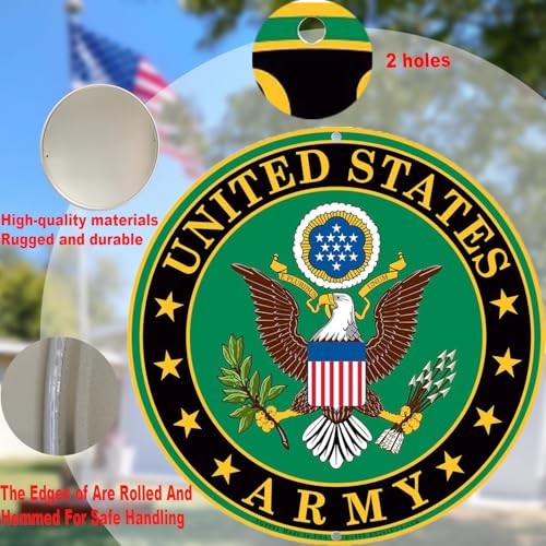 Green United States Army Logo Metal Sign - 12 Inch Round Wall Decor