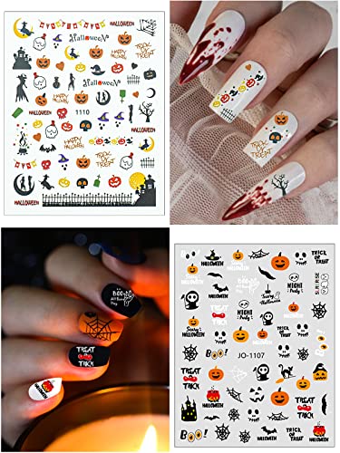 Wsimily 12 Sheets Halloween Nail Stickers 3D Self-Adhesive Art Decals