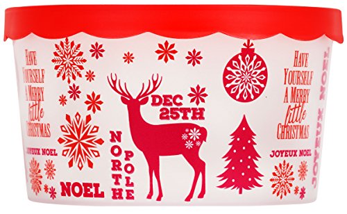 Set of 3 Christmas Plastic Food Storage Containers with Lids - Snowflakes Deer Tree
