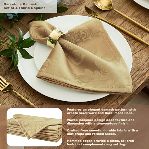 Newbridge Barcelona Damask Tablecloth 144x60 Inch Gold - No Iron, Soil Resistant