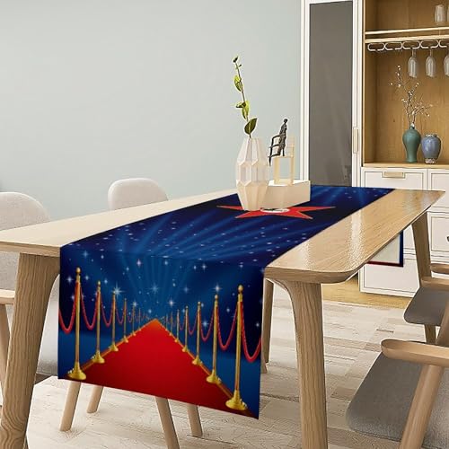 Red Carpet Table Runner Gold Star Spotlight Movie Night Decor 13x36in - Variation W13"x L36" / Moviered-5
