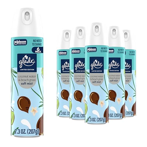 Glade Odor Fighting Soft Mist Air Freshener, Coconut Water & Beach Grass, 6 Pack